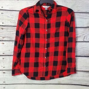 Old Navy Women's Small Classic Flannel Shirt Red Black Buffalo Plaid Long Sleeve